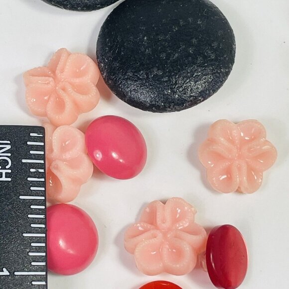 Button Pink Black Mother Pearl Plastic Metal Shell Random Lot Vintage For Crafts - Picture 14 of 15